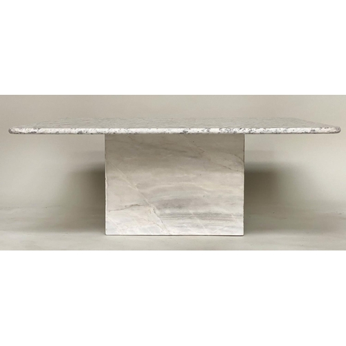 91 - LOW TABLE, Italian rectangular variegated white marble on plinth base, 105cm x 87cm x 40cm H.