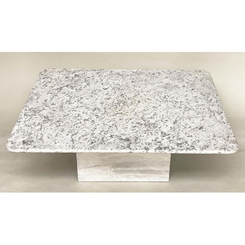 91 - LOW TABLE, Italian rectangular variegated white marble on plinth base, 105cm x 87cm x 40cm H.