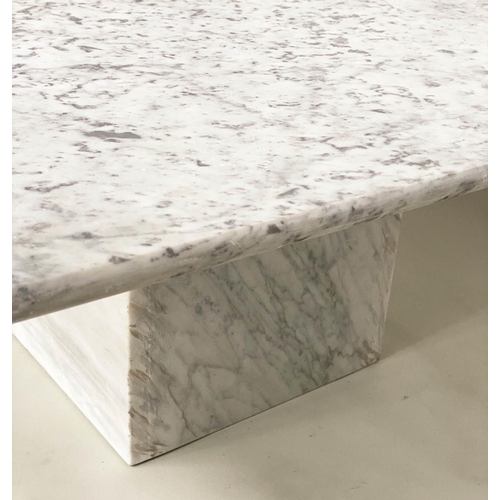 91 - LOW TABLE, Italian rectangular variegated white marble on plinth base, 105cm x 87cm x 40cm H.