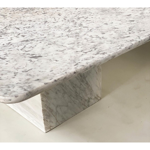 91 - LOW TABLE, Italian rectangular variegated white marble on plinth base, 105cm x 87cm x 40cm H.