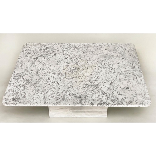 91 - LOW TABLE, Italian rectangular variegated white marble on plinth base, 105cm x 87cm x 40cm H.