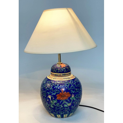 95 - TABLE LAMPS, a pair, Moorish inspired glazed ginger jar form with shades, 53cm H. (2)