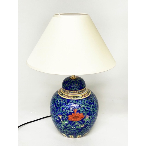 95 - TABLE LAMPS, a pair, Moorish inspired glazed ginger jar form with shades, 53cm H. (2)