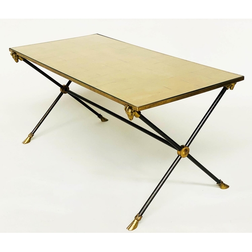 98 - COFFEE TABLE, 1970s Italian rectangular gold leaf squared top on 'X' polished metal supports, 85cm x... 