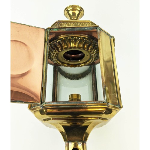 15 - A 19TH/EARLY 20TH CENTURY CARRIAGE LANTERN, brass, electrified, glazed sides.