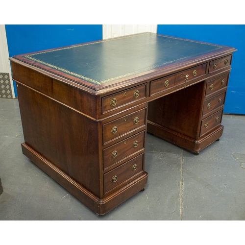 168 - PEDESTAL DESK, 78cm H x 136cm x 89cm, Victorian mahogany, circa 1870 with green leather top, nine dr... 