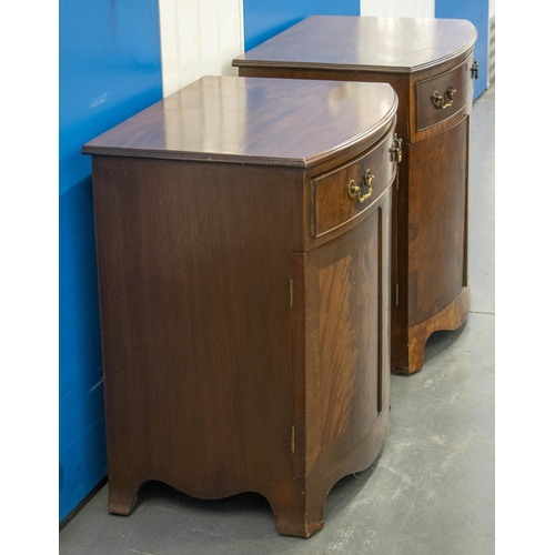 169 - BOWFRONT BEDSIDE CABINETS, 72cm H x 67cm x 48cm, a pair, early 20th century mahogany, each with draw... 