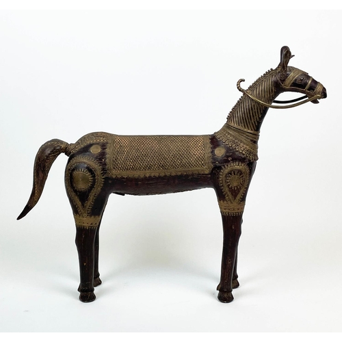 9 - INDIAN BRONZE HORSE, embellished with saddle and decorative detail, 90cm L x 74cm H.