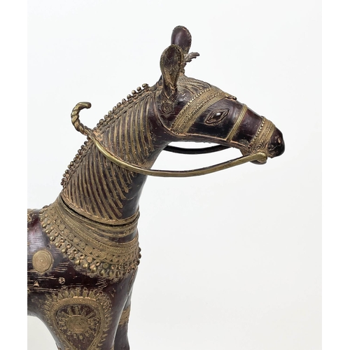 9 - INDIAN BRONZE HORSE, embellished with saddle and decorative detail, 90cm L x 74cm H.