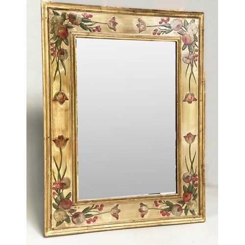 90 - FLORA WALL MIRROR, rectangular broad framed gilt and flower painted frame, 127cm H x 96cm W.