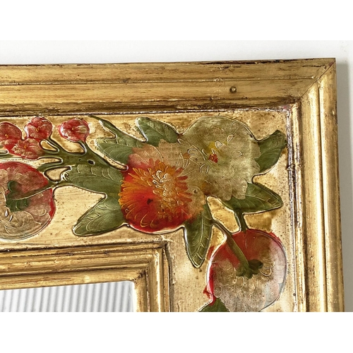 90 - FLORA WALL MIRROR, rectangular broad framed gilt and flower painted frame, 127cm H x 96cm W.