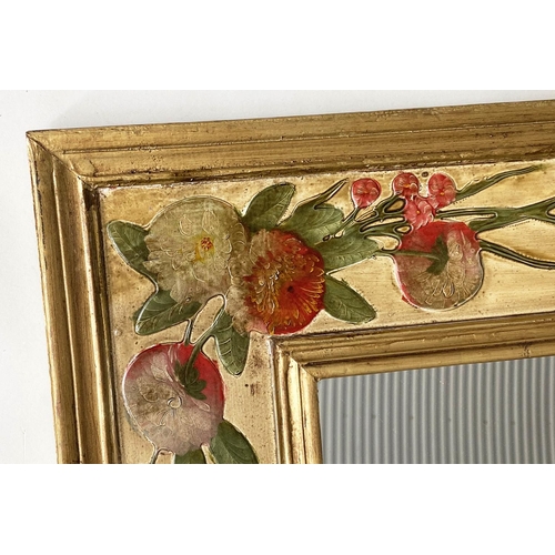 90 - FLORA WALL MIRROR, rectangular broad framed gilt and flower painted frame, 127cm H x 96cm W.