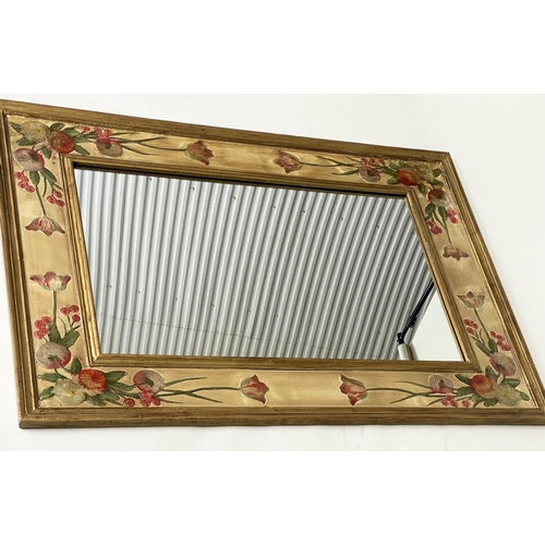 90 - FLORA WALL MIRROR, rectangular broad framed gilt and flower painted frame, 127cm H x 96cm W.