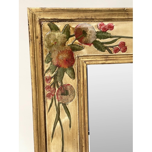 90 - FLORA WALL MIRROR, rectangular broad framed gilt and flower painted frame, 127cm H x 96cm W.