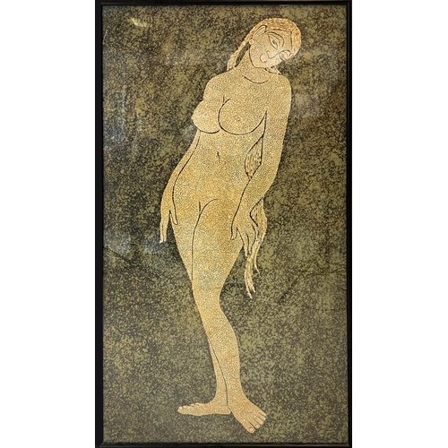 20TH CENTURY INDIAN SCHOOL 'Nude Study', gouache on silk, 157cm x 89cm, framed.