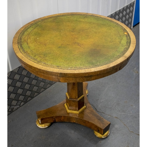 146 - CIRCULAR LAMP TABLE, 57cm H x 60cm D, George IV rosewood with an inlaid green leather top and facete... 