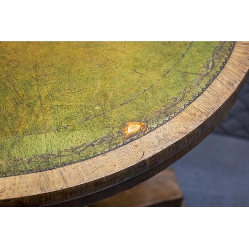 146 - CIRCULAR LAMP TABLE, 57cm H x 60cm D, George IV rosewood with an inlaid green leather top and facete... 