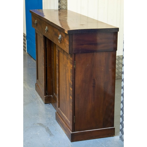 147 - SIDEBOARD, 40cm D x 91cm H x 142cm W, Regency mahogany with three drawers above three doors.