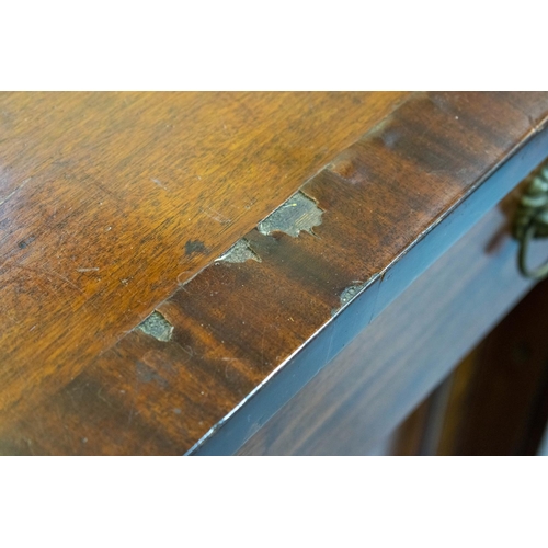 147 - SIDEBOARD, 40cm D x 91cm H x 142cm W, Regency mahogany with three drawers above three doors.