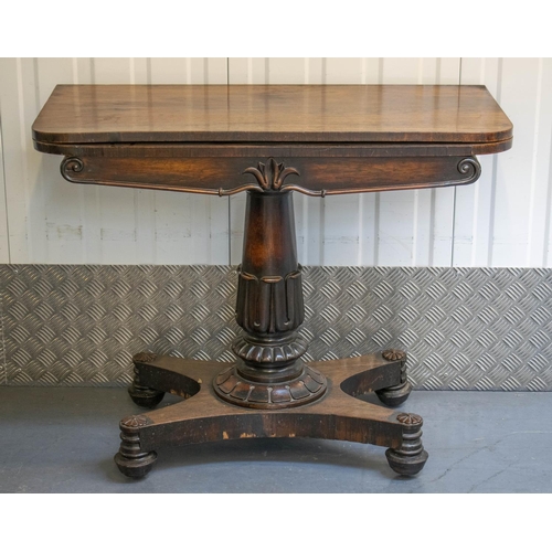 152 - CARD TABLE, William IV rosewood with green baize top, 92cm W x 45cm D.