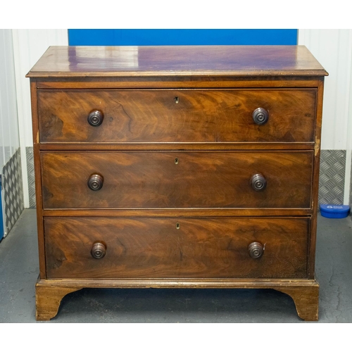 153 - CHEST, Georgian mahogany, 93cm W x 88cm H x 47cm D with three drawers on bracket supports.