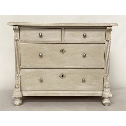 154 - COMMODE, 19th century French traditionally grey painted with two short above two long drawers, 103cm... 