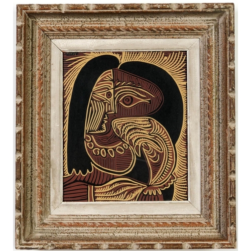 56 - PABLO PICASSO, Female head with necklace, linocut 1962, suite: Linogravures, vintage French frame, 2... 