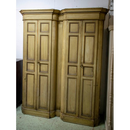 155 - WARDROBE, 229cm H x 186cm W x 52cm D, late Victorian grey painted and parcel gilt of four doors encl... 