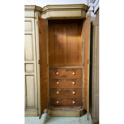 155 - WARDROBE, 229cm H x 186cm W x 52cm D, late Victorian grey painted and parcel gilt of four doors encl... 