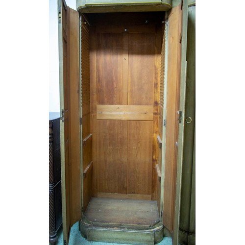 155 - WARDROBE, 229cm H x 186cm W x 52cm D, late Victorian grey painted and parcel gilt of four doors encl... 