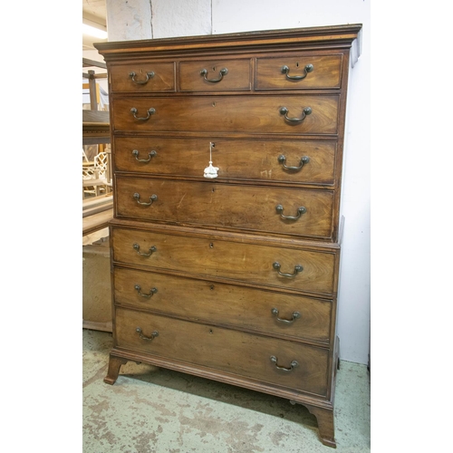 141 - CHEST ON CHEST, circa 1770 George III mahogany in two parts, with nine drawers, 188cm H x 127cm W x ... 