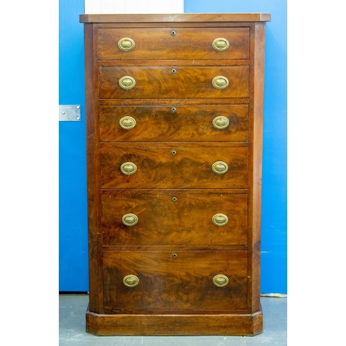 146 - TALL CHEST, 152cm H x 87cm W x 53c m D, mid Victorian mahogany with six drawers and 'VR' stamped loc... 