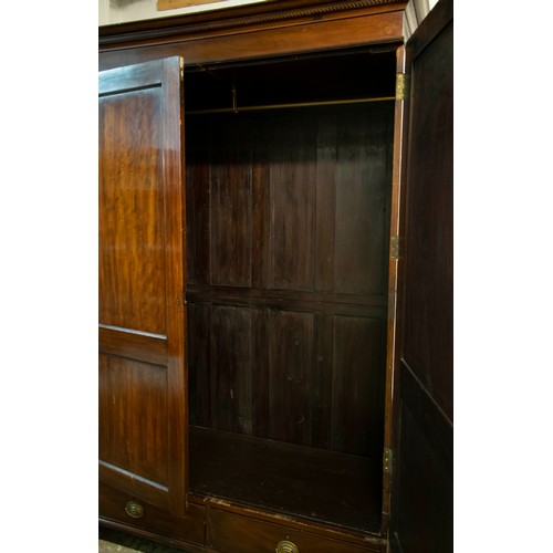 150 - WARDROBE, 211cm H x 149cm W x 61cm D, George III mahogany with two doors and hanging rail above two ... 