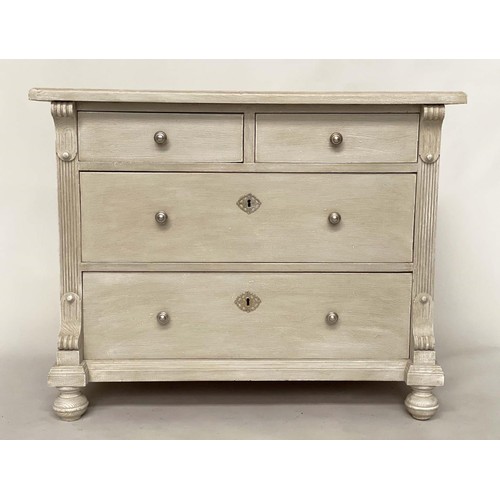 151 - COMMODE, 19th century French traditionally grey painted with two short above two long drawers, 103cm... 