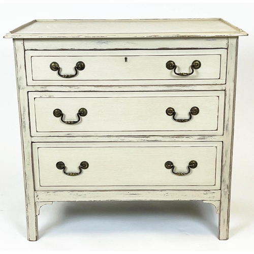 155 - CHEST, 73cm H x 76cm W x 46cm D, cream painted with three drawers.