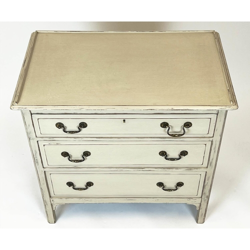 155 - CHEST, 73cm H x 76cm W x 46cm D, cream painted with three drawers.