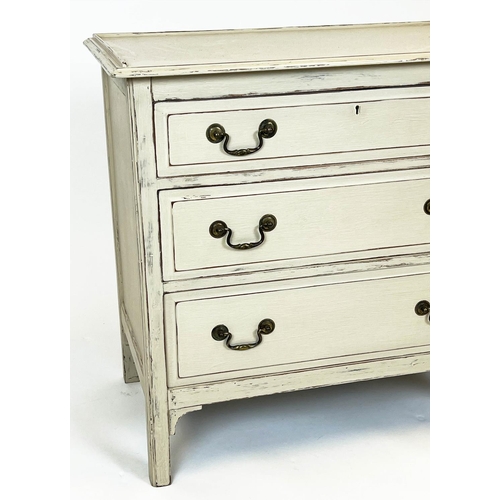 155 - CHEST, 73cm H x 76cm W x 46cm D, cream painted with three drawers.