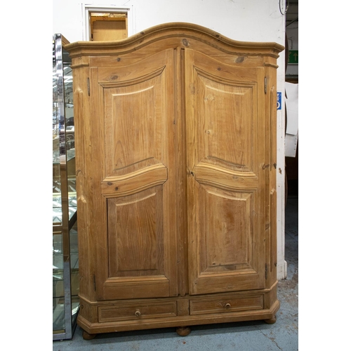 156 - ARMOIRE, 205cm H x 147cm W x 57cm D, continental pine with two doors, hanging rail and two drawers.