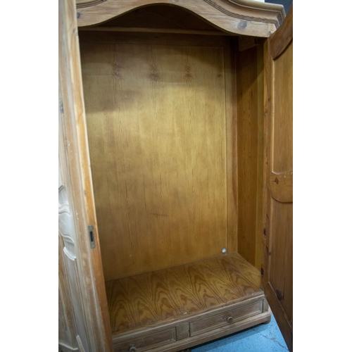 156 - ARMOIRE, 205cm H x 147cm W x 57cm D, continental pine with two doors, hanging rail and two drawers.