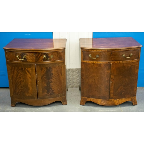 162 - BOWFRONT BEDSIDE CABINETS, 72cm H x 67cm x 48cm, a pair, early 20th century mahogany, each with draw... 