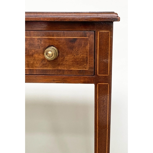 196 - LEATHER WRITING TABLE, George III style figured walnut and line inlaid with tooled leather writing s... 