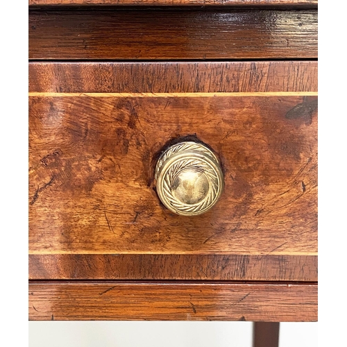 196 - LEATHER WRITING TABLE, George III style figured walnut and line inlaid with tooled leather writing s... 