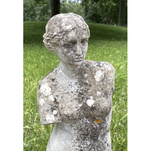 211 - VENUS DE MILO, well weathered reconstituted stone standing figure, 84cm H.