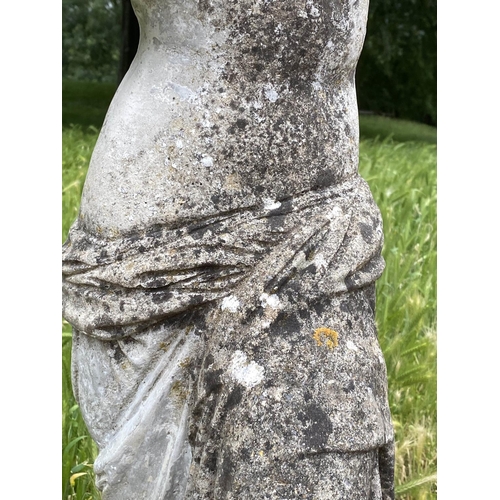 211 - VENUS DE MILO, well weathered reconstituted stone standing figure, 84cm H.