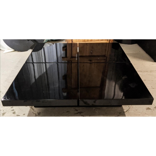 404 - COCKTAIL TABLE, contemporary black lacquered design, opening top to reveal internal storage, 150cm x... 