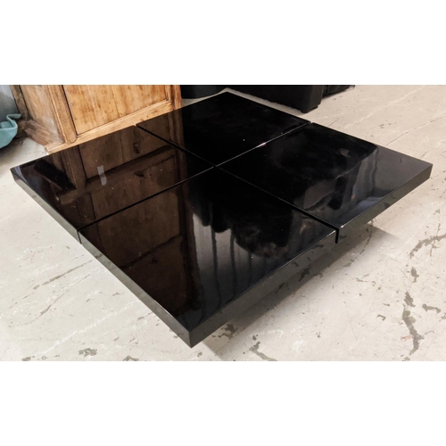 404 - COCKTAIL TABLE, contemporary black lacquered design, opening top to reveal internal storage, 150cm x... 