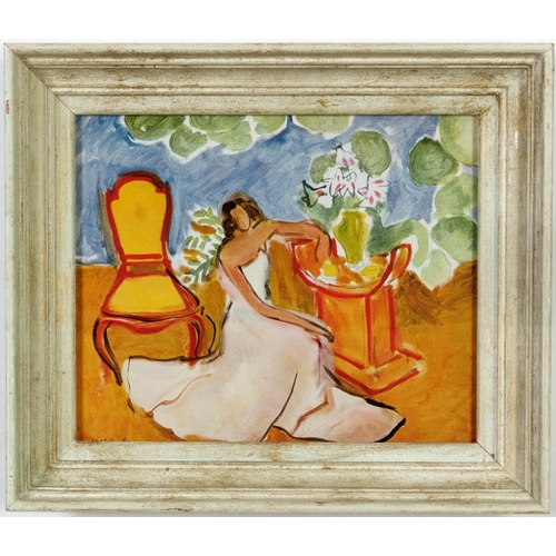 57 - HENRI MATISSE, Femme Assise Jaune, offset lithograph, signed in the plate, vintage French frame, 21c... 