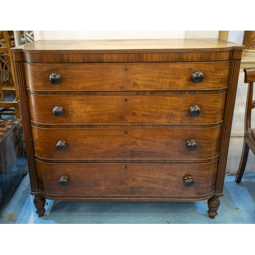 107 - CHEST, George IV mahogany, circa 1820 with four D shaped drawers, 106cm H x 118cm x 58cm.