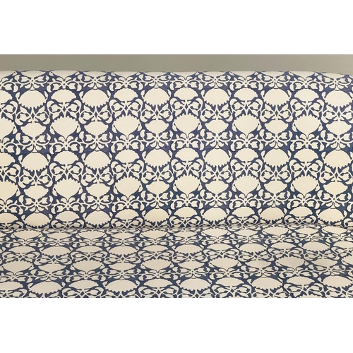 117 - SOFA, traditional smoke blue/cream floral silhouette printed cotton upholstered with swept supports,... 