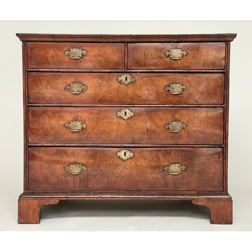 118 - CHEST, early 18th century English Queen Anne figured walnut and crossbanded, with two short above th... 